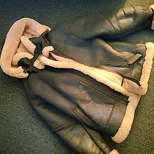 Mens real shearling flight coat